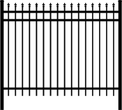 Graphic of the guardian 3 rail finial fence. It has clover-shaped finial-topped pickets, two rails near the top, and one rail near the bottom.